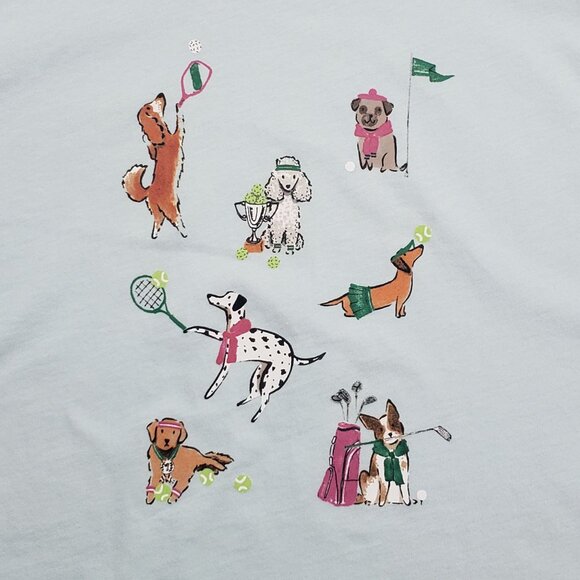 J.Crew Factory Sporty Dogs Graphic Tee Women Medium Light Blue SS Collectors Tee - Picture 14 of 16